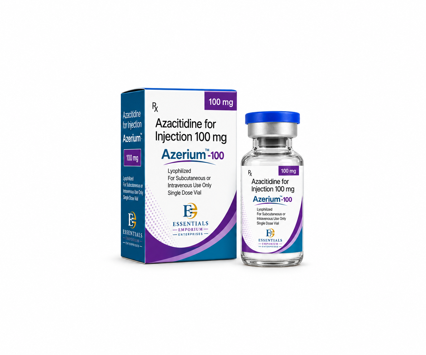 Azacitidine 100mg Injection, Each vial contains:  Azacitidine IP — 100 mg Excipients — q.s.  Dosage form: Lyophilized powder for injection Strength: 100 mg/vial Route: Intravenous or subcutaneous use, after reconstitution as directed by the physician. The Indian CDSCO record also lists Azacitidine 100 mg/vial as a lyophilized powder for IV or subcutaneous use.